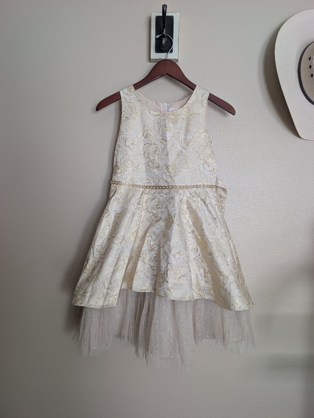 Girls Dress Size 12 Gold Brocade Tulle Ballgown Fancy Party Dress Wonder Nation